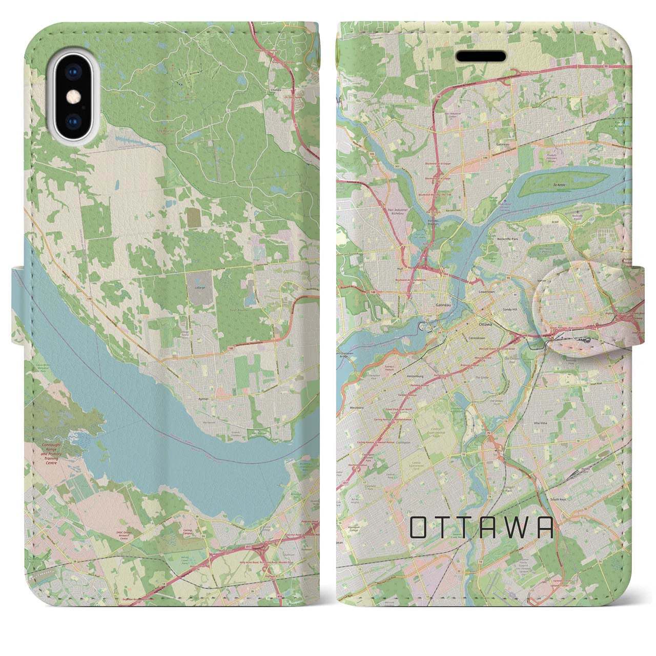 【オタワ(カナダ)】地図柄iPhoneケース(手帳タイプ)ナチュラル・iPhone XS Max 用