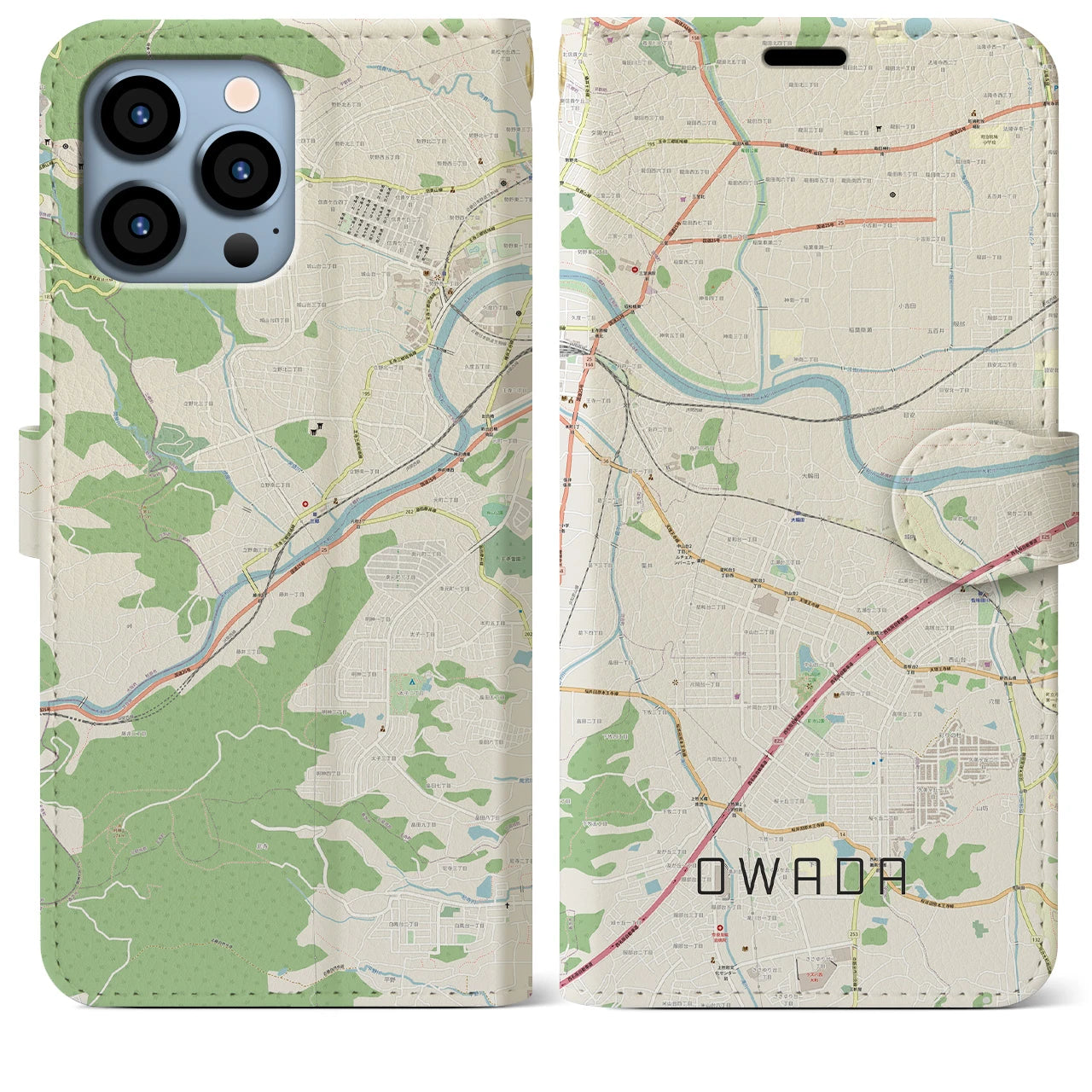 【大輪田(奈良県)】地図柄iPhoneケース(手帳タイプ)ナチュラル・iPhone 13 Pro Max 用