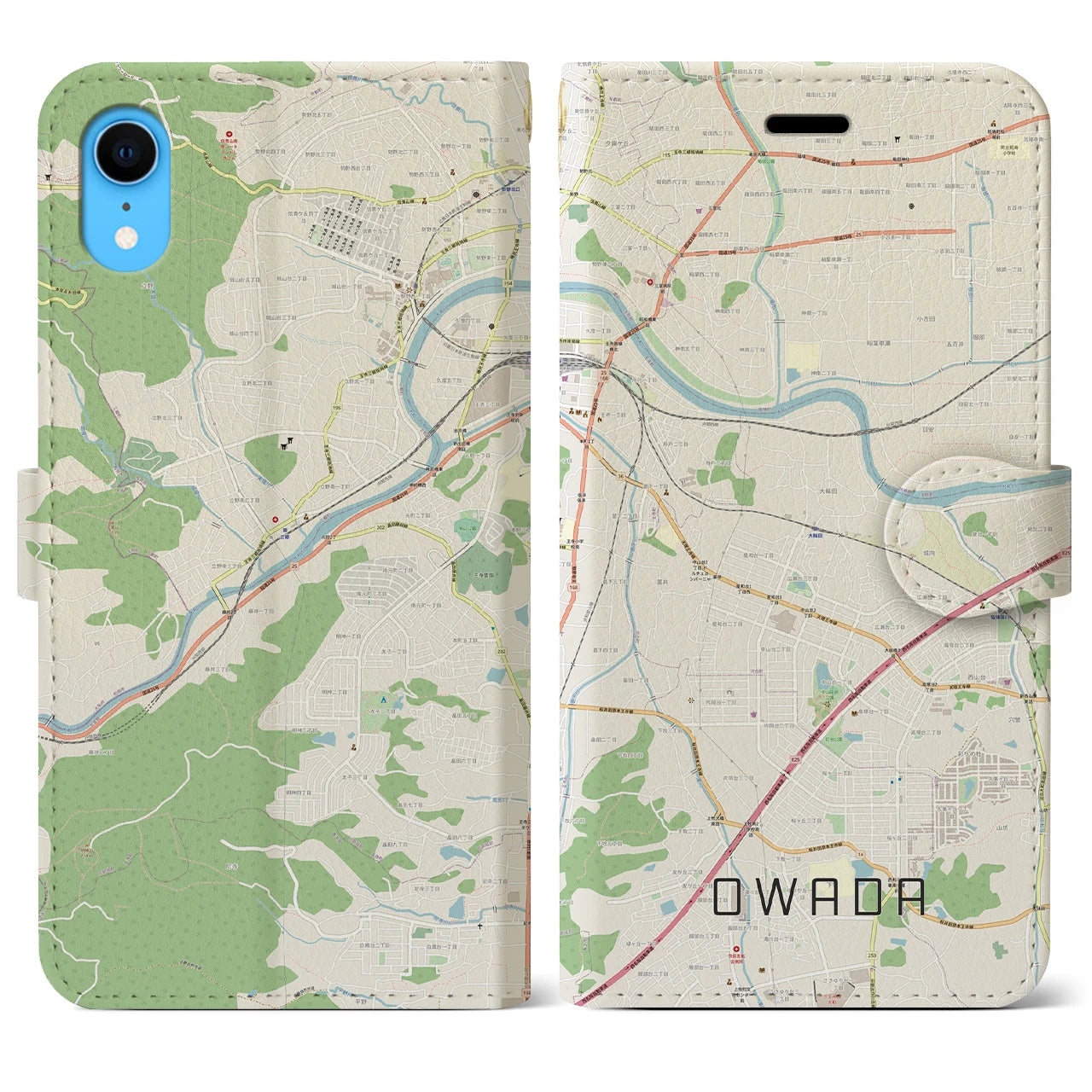 【大輪田(奈良県)】地図柄iPhoneケース(手帳タイプ)ナチュラル・iPhone XR 用