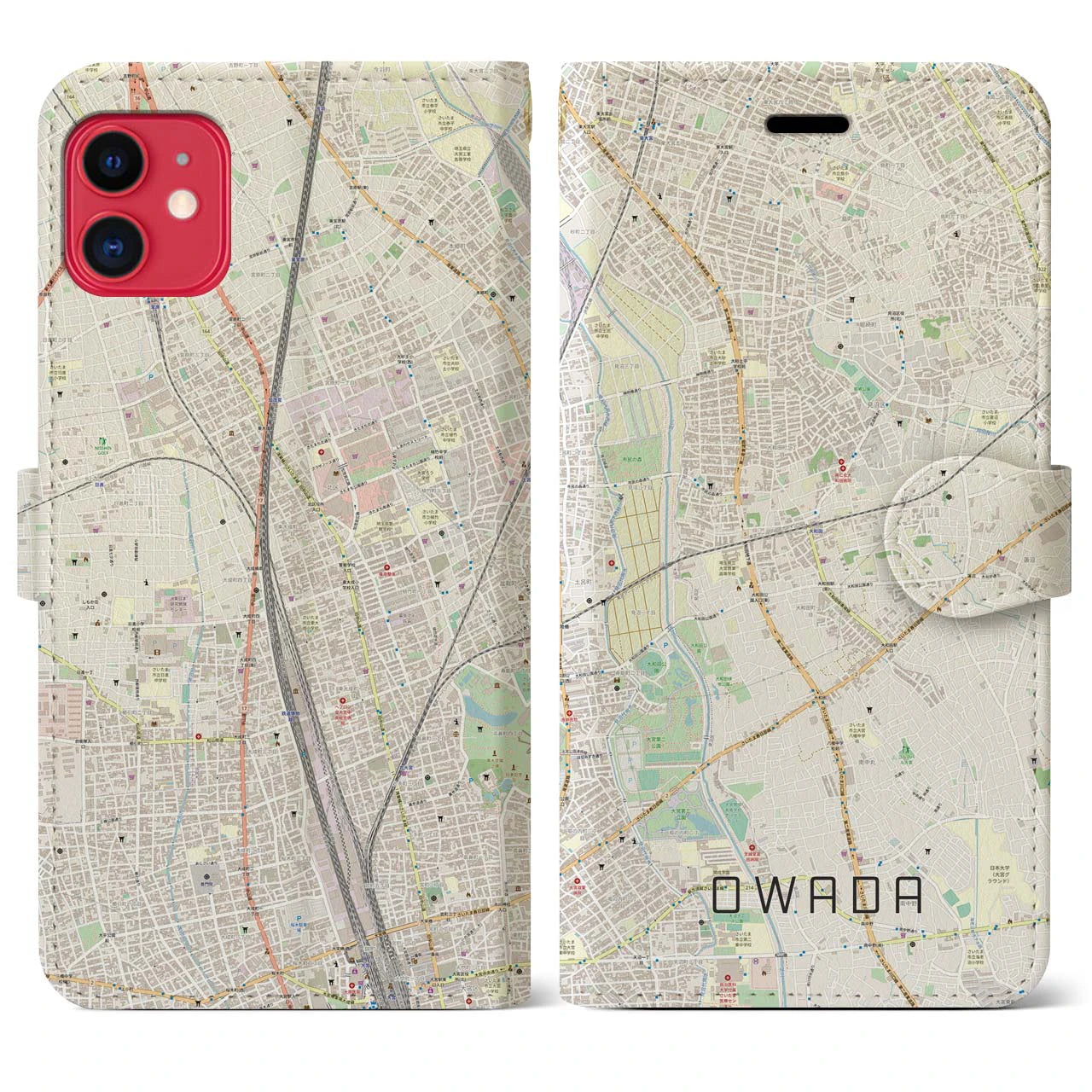 【大和田(埼玉県)】地図柄iPhoneケース(手帳タイプ)ナチュラル・iPhone 11 用