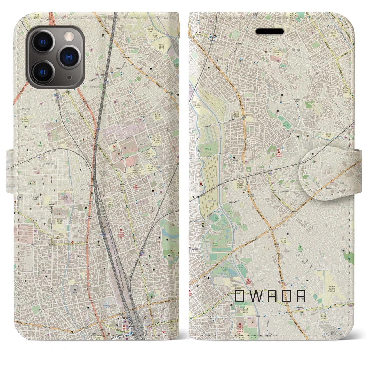 【大和田(埼玉県)】地図柄iPhoneケース(手帳タイプ)ナチュラル・iPhone 11 Pro Max 用