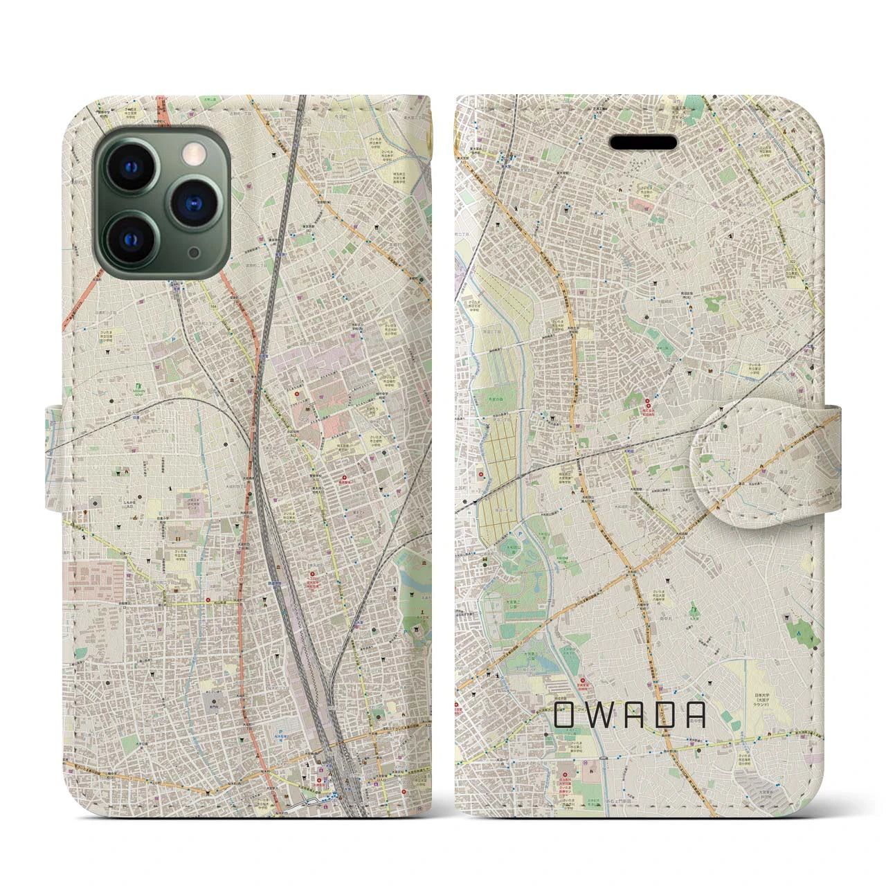 【大和田(埼玉県)】地図柄iPhoneケース(手帳タイプ)ナチュラル・iPhone 11 Pro 用