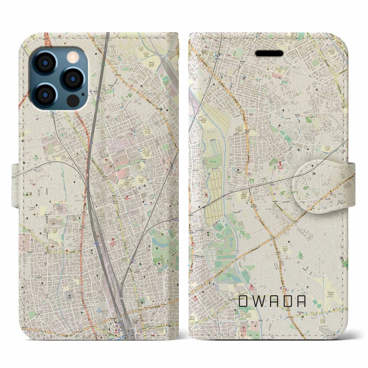 【大和田(埼玉県)】地図柄iPhoneケース(手帳タイプ)ナチュラル・iPhone 12 / 12 Pro 用
