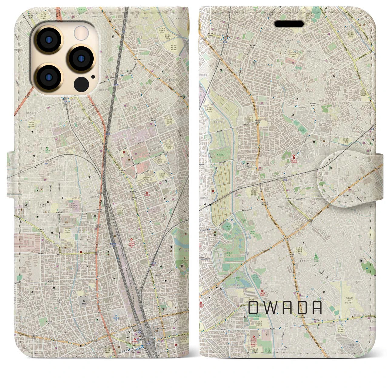 【大和田(埼玉県)】地図柄iPhoneケース(手帳タイプ)ナチュラル・iPhone 12 Pro Max 用