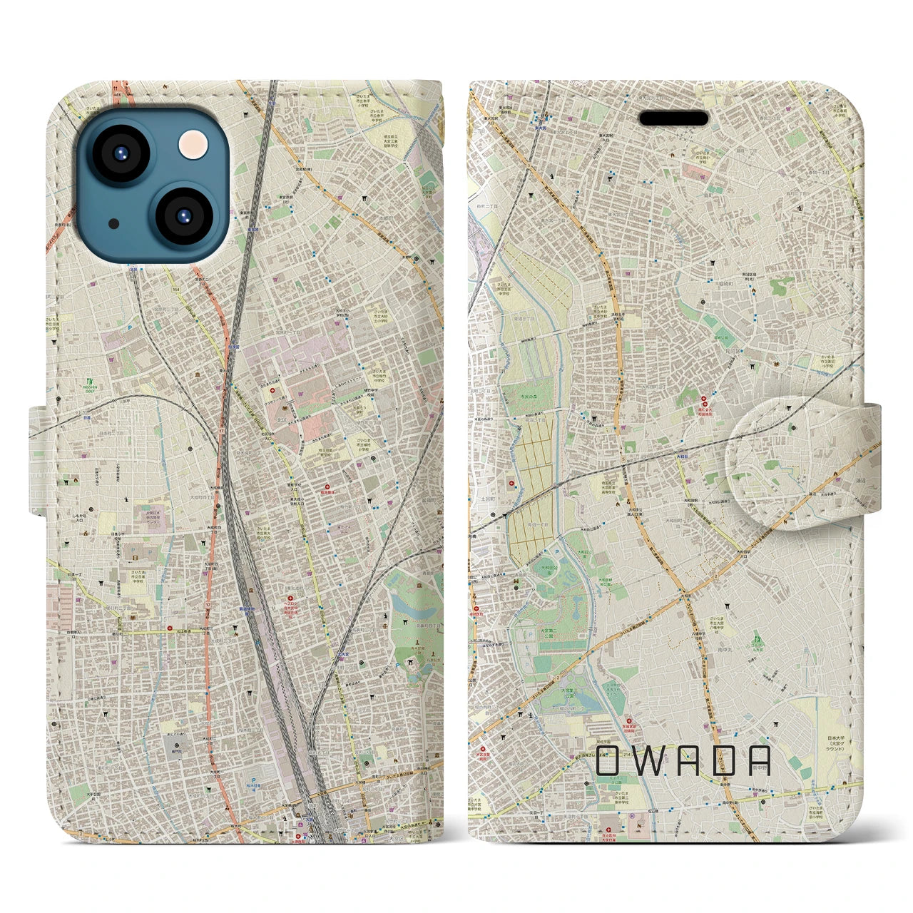 【大和田(埼玉県)】地図柄iPhoneケース(手帳タイプ)ナチュラル・iPhone 13 用