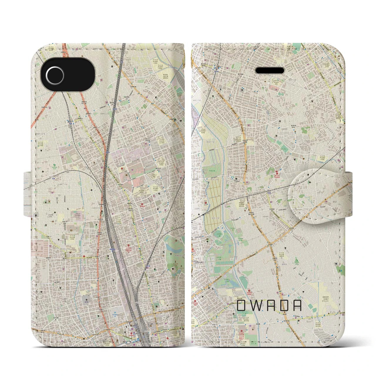 【大和田(埼玉県)】地図柄iPhoneケース(手帳タイプ)ナチュラル・iPhone SE(第3 / 第2世代) / 8 / 7 / 6s / 6 用