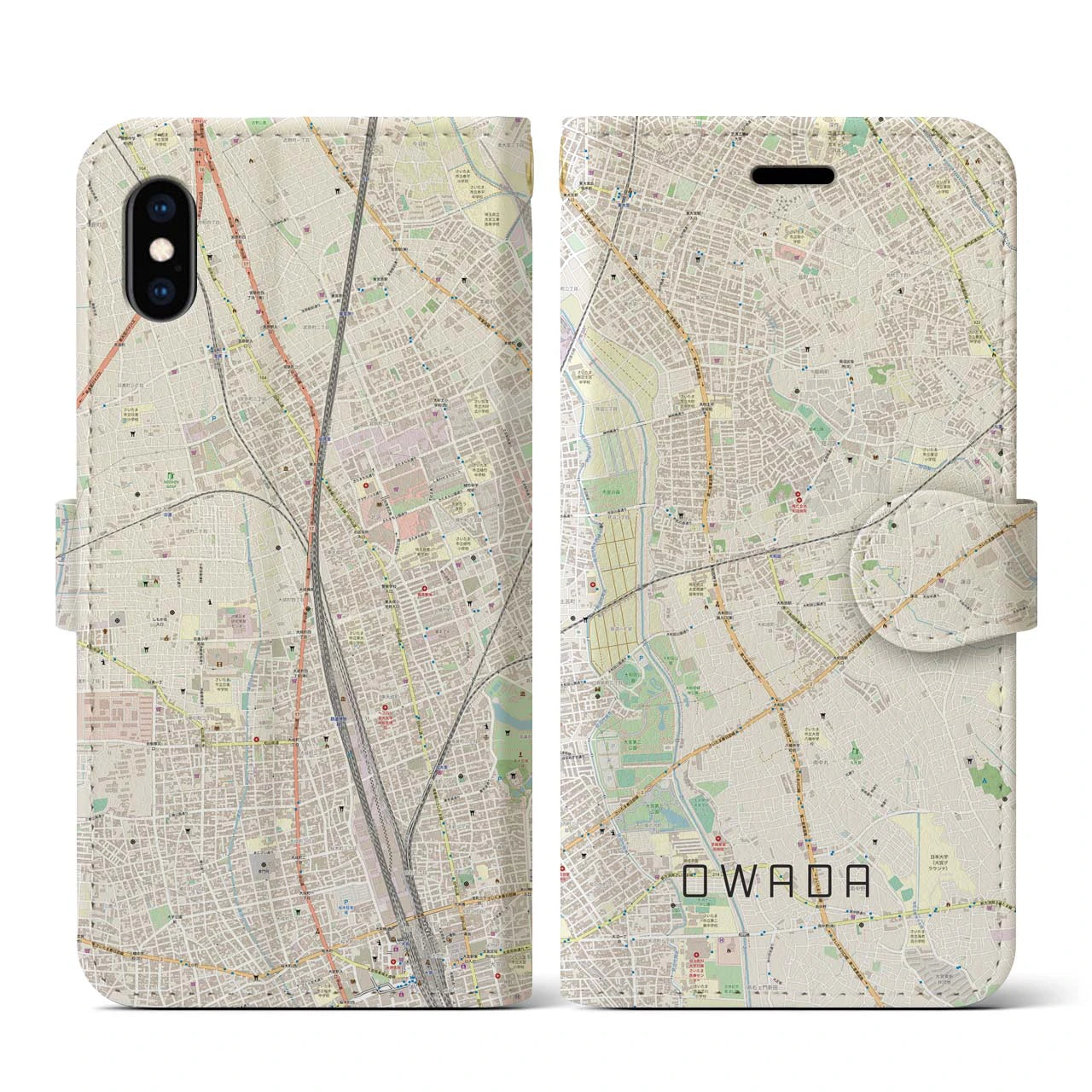 【大和田(埼玉県)】地図柄iPhoneケース(手帳タイプ)ナチュラル・iPhone XS / X 用