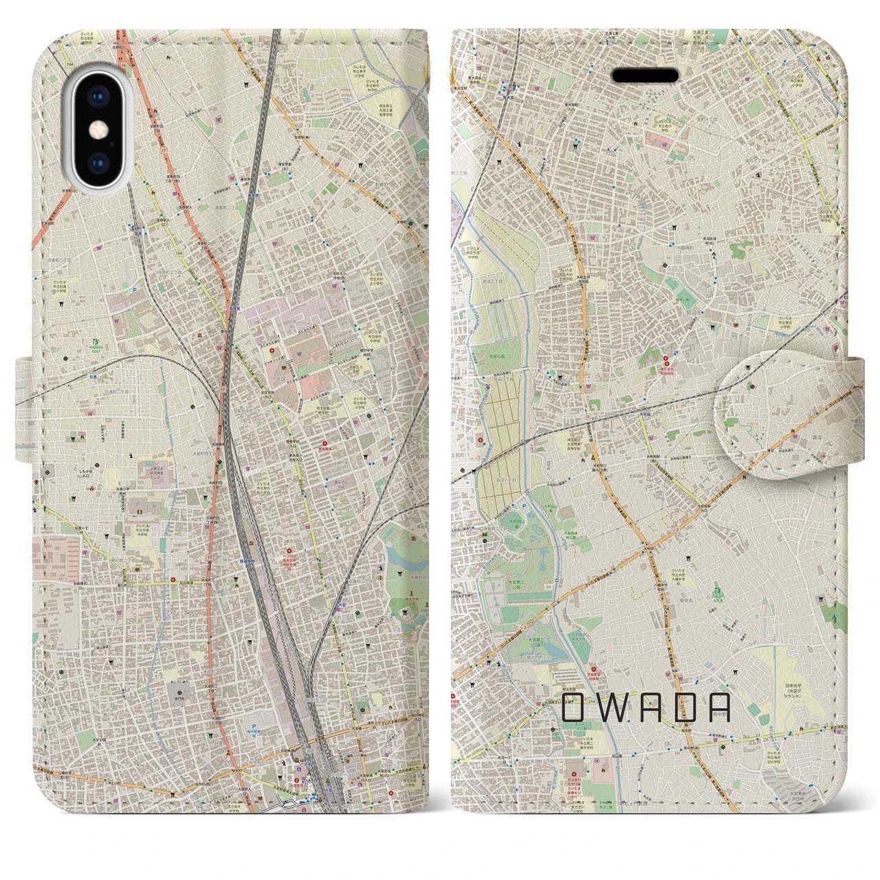 【大和田(埼玉県)】地図柄iPhoneケース(手帳タイプ)ナチュラル・iPhone XS Max 用