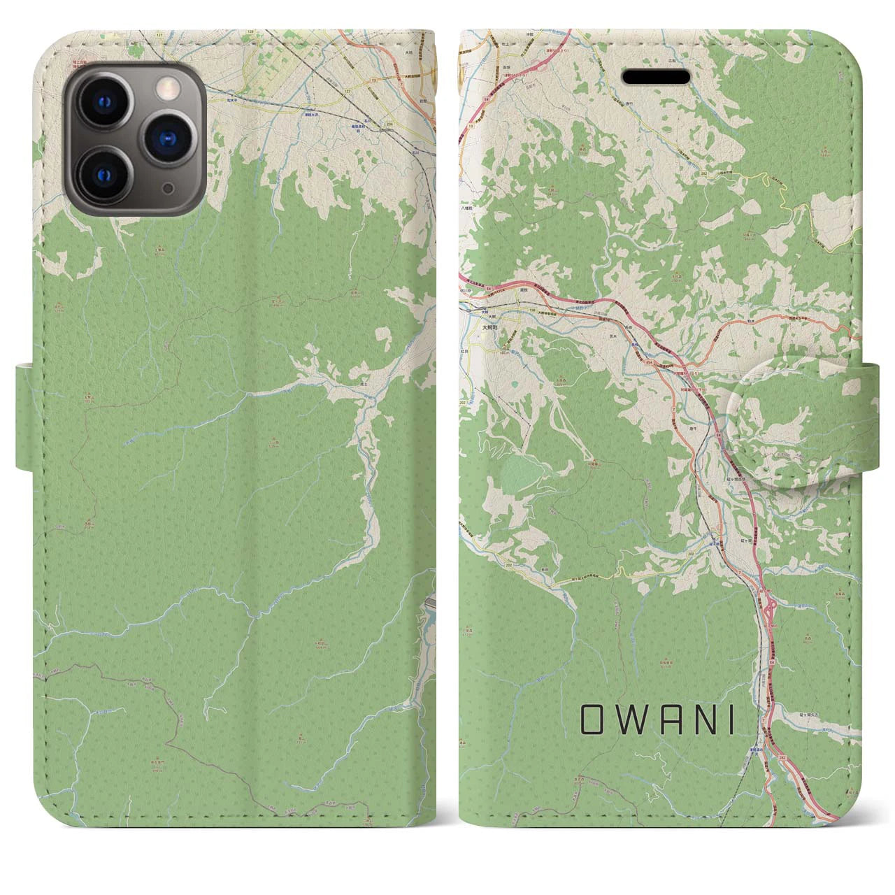 【大鰐(青森県)】地図柄iPhoneケース(手帳タイプ)ナチュラル・iPhone 11 Pro Max 用