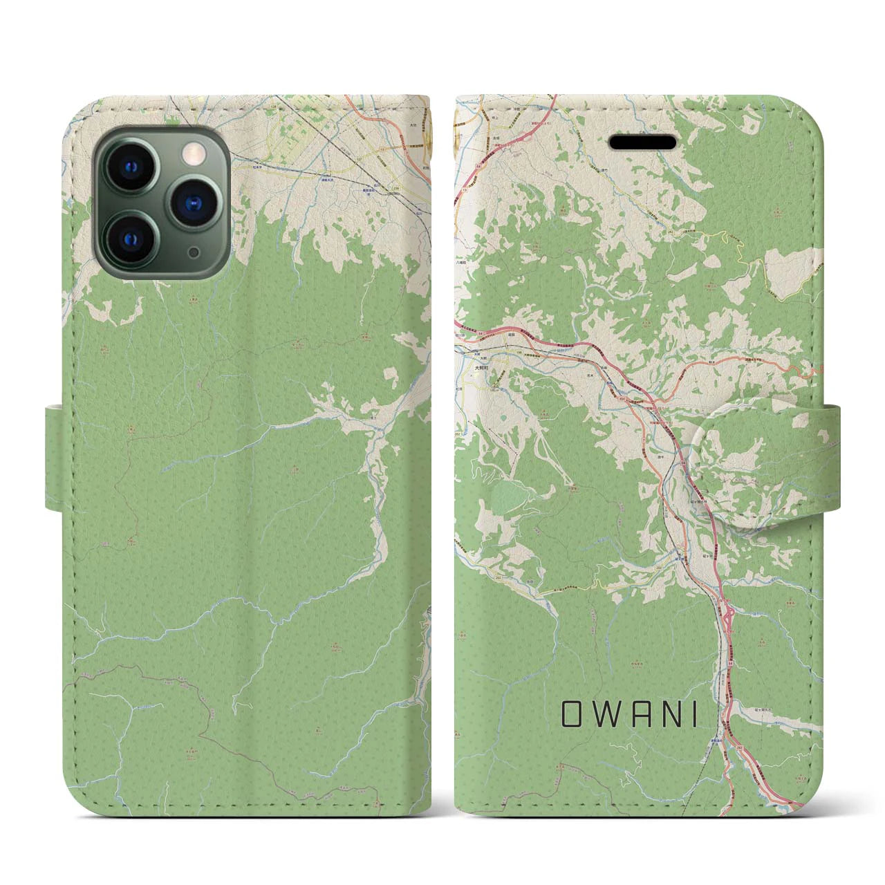 【大鰐(青森県)】地図柄iPhoneケース(手帳タイプ)ナチュラル・iPhone 11 Pro 用