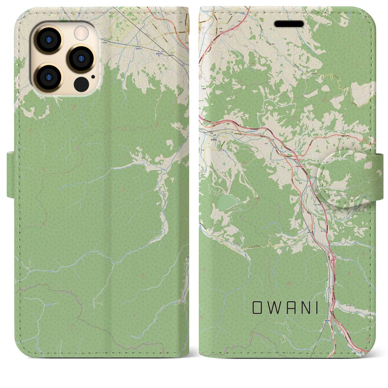【大鰐(青森県)】地図柄iPhoneケース(手帳タイプ)ナチュラル・iPhone 12 Pro Max 用