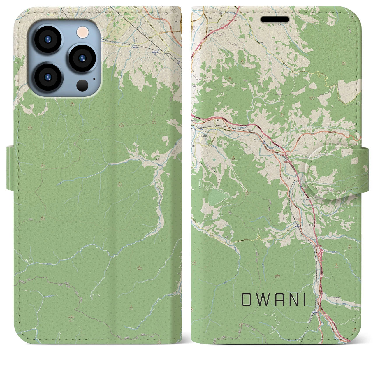 【大鰐(青森県)】地図柄iPhoneケース(手帳タイプ)ナチュラル・iPhone 13 Pro Max 用