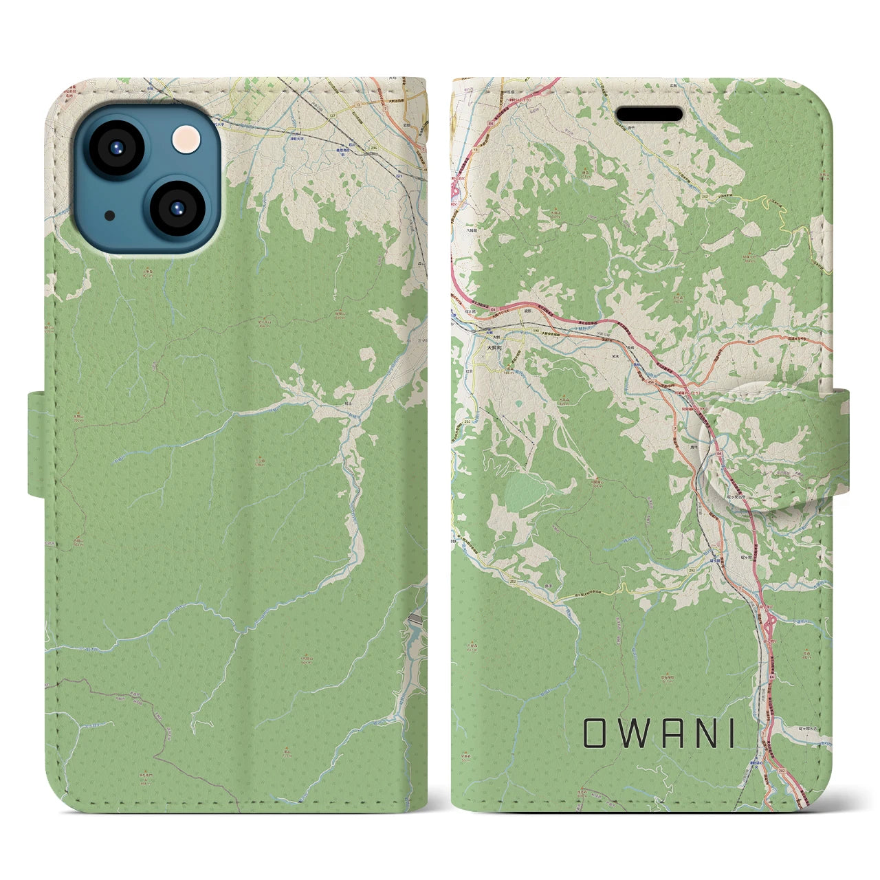 【大鰐(青森県)】地図柄iPhoneケース(手帳タイプ)ナチュラル・iPhone 13 用