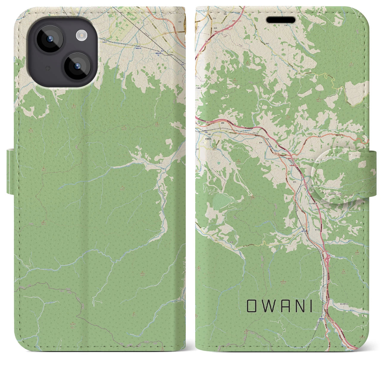 【大鰐(青森県)】地図柄iPhoneケース(手帳タイプ)ナチュラル・iPhone 14 Plus 用