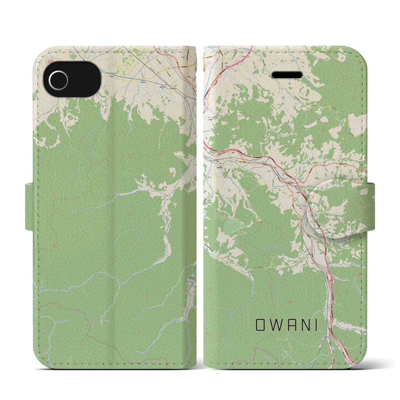 【大鰐(青森県)】地図柄iPhoneケース(手帳タイプ)ナチュラル・iPhone SE(第3 / 第2世代) / 8 / 7 / 6s / 6 用