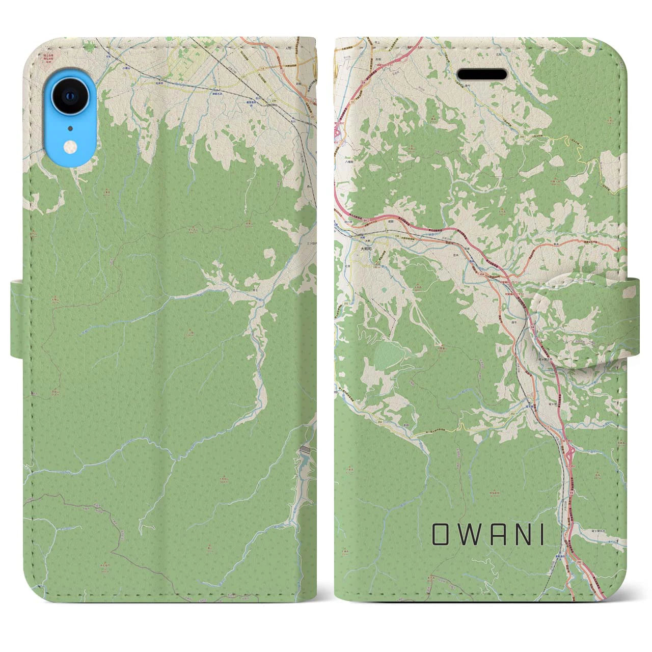 【大鰐(青森県)】地図柄iPhoneケース(手帳タイプ)ナチュラル・iPhone XR 用