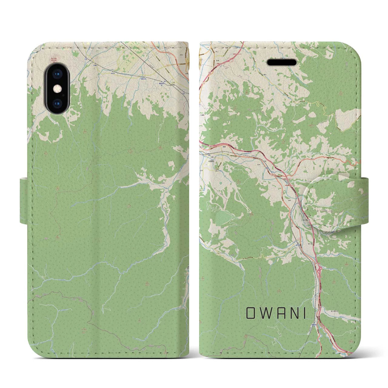 【大鰐(青森県)】地図柄iPhoneケース(手帳タイプ)ナチュラル・iPhone XS / X 用