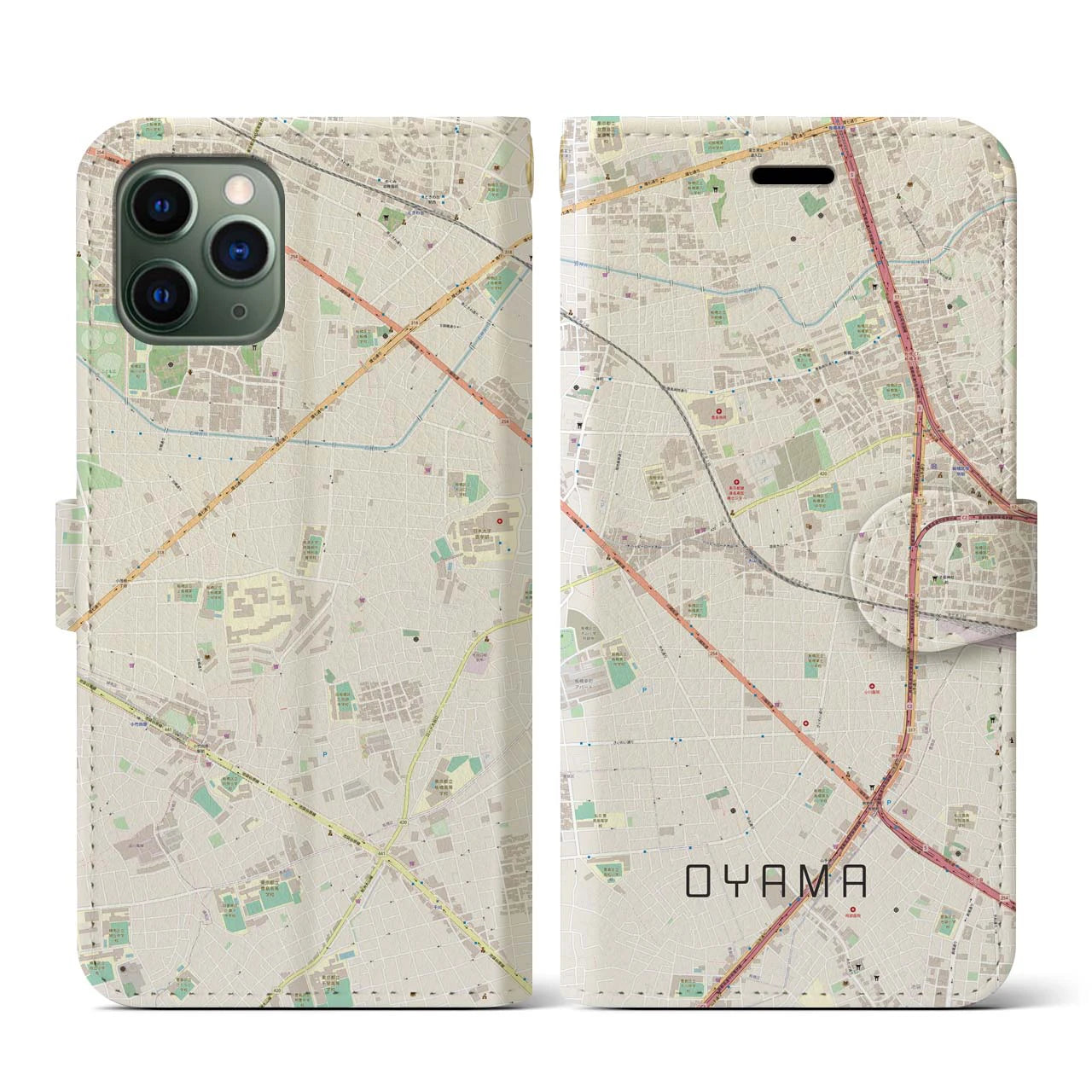 【大山(東京都)】地図柄iPhoneケース(手帳タイプ)ナチュラル・iPhone 11 Pro 用