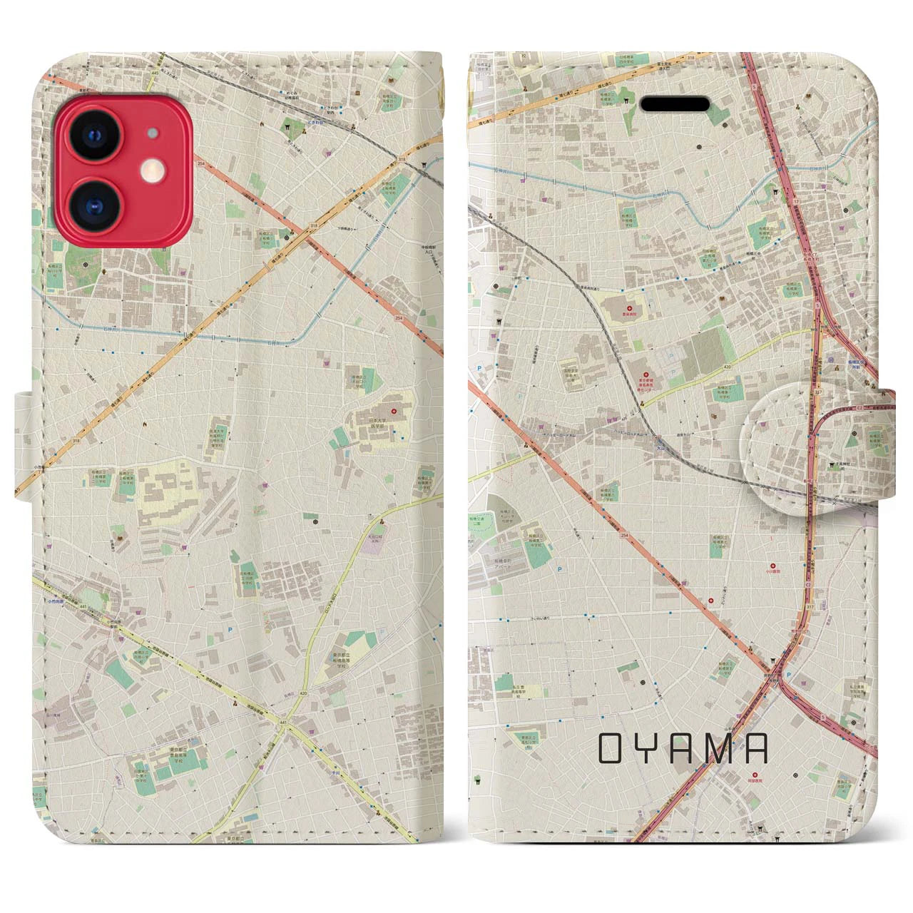 【大山(東京都)】地図柄iPhoneケース(手帳タイプ)ナチュラル・iPhone 11 用