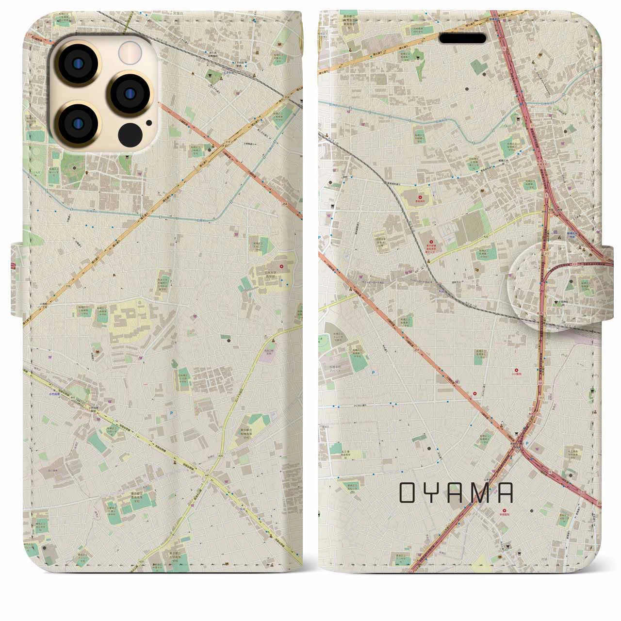 【大山(東京都)】地図柄iPhoneケース(手帳タイプ)ナチュラル・iPhone 12 Pro Max 用