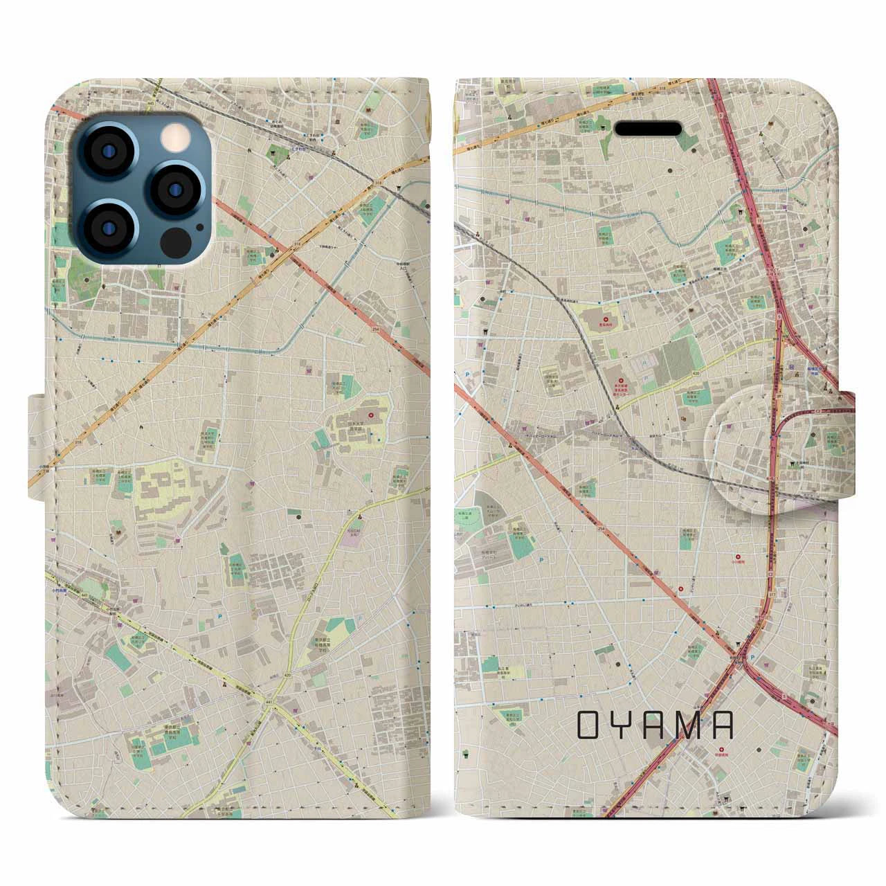 【大山(東京都)】地図柄iPhoneケース(手帳タイプ)ナチュラル・iPhone 12 / 12 Pro 用