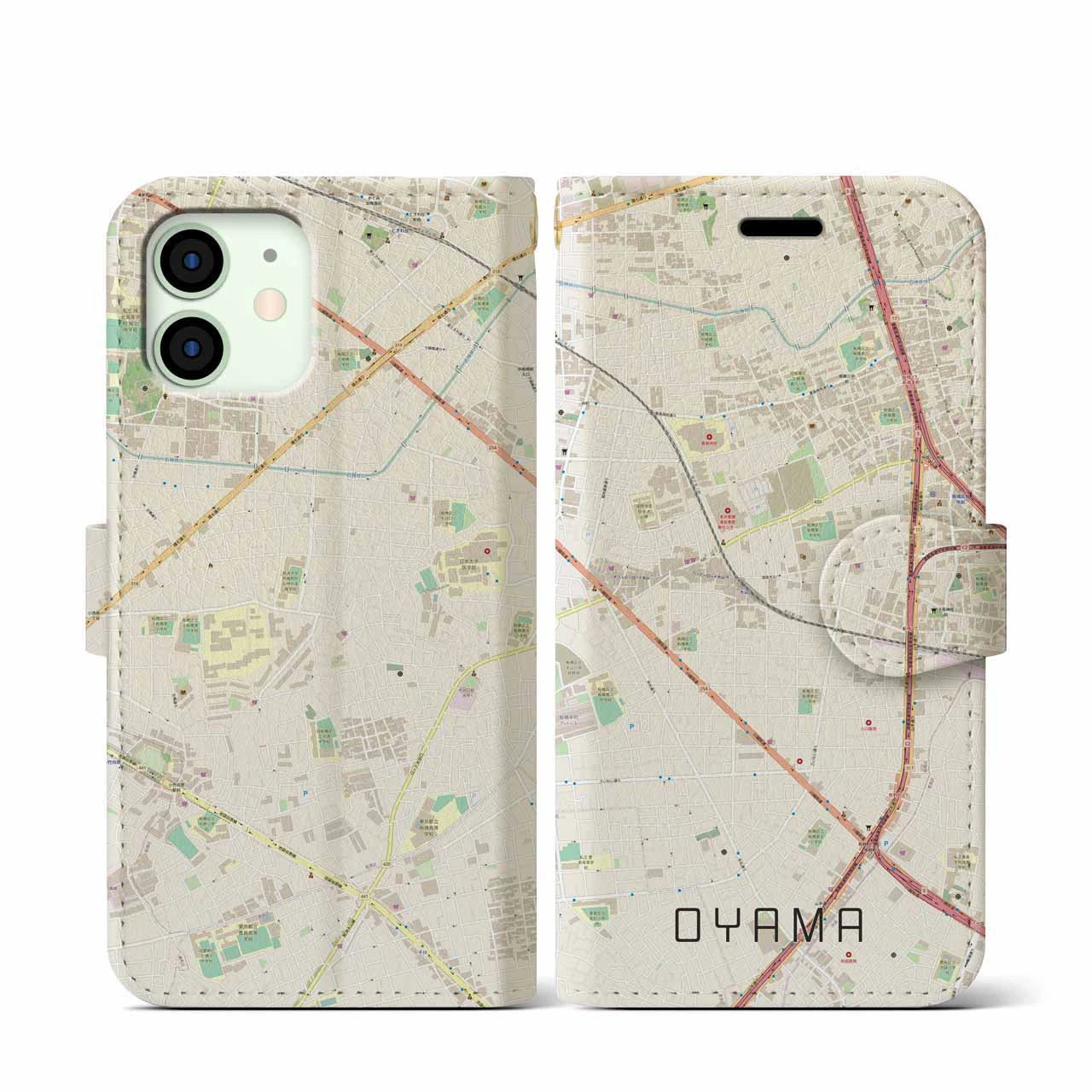 【大山(東京都)】地図柄iPhoneケース(手帳タイプ)ナチュラル・iPhone 12 mini 用