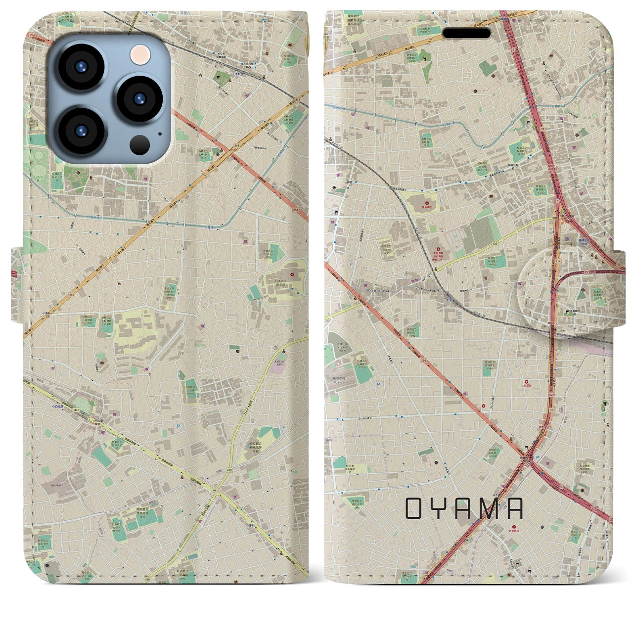 【大山(東京都)】地図柄iPhoneケース(手帳タイプ)ナチュラル・iPhone 13 Pro Max 用