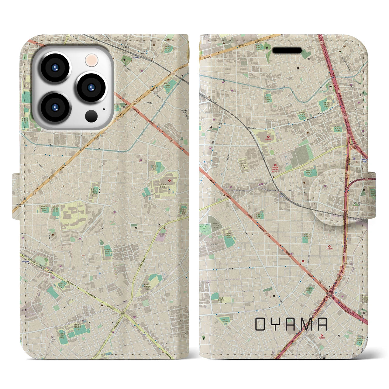 【大山(東京都)】地図柄iPhoneケース(手帳タイプ)ナチュラル・iPhone 13 Pro 用