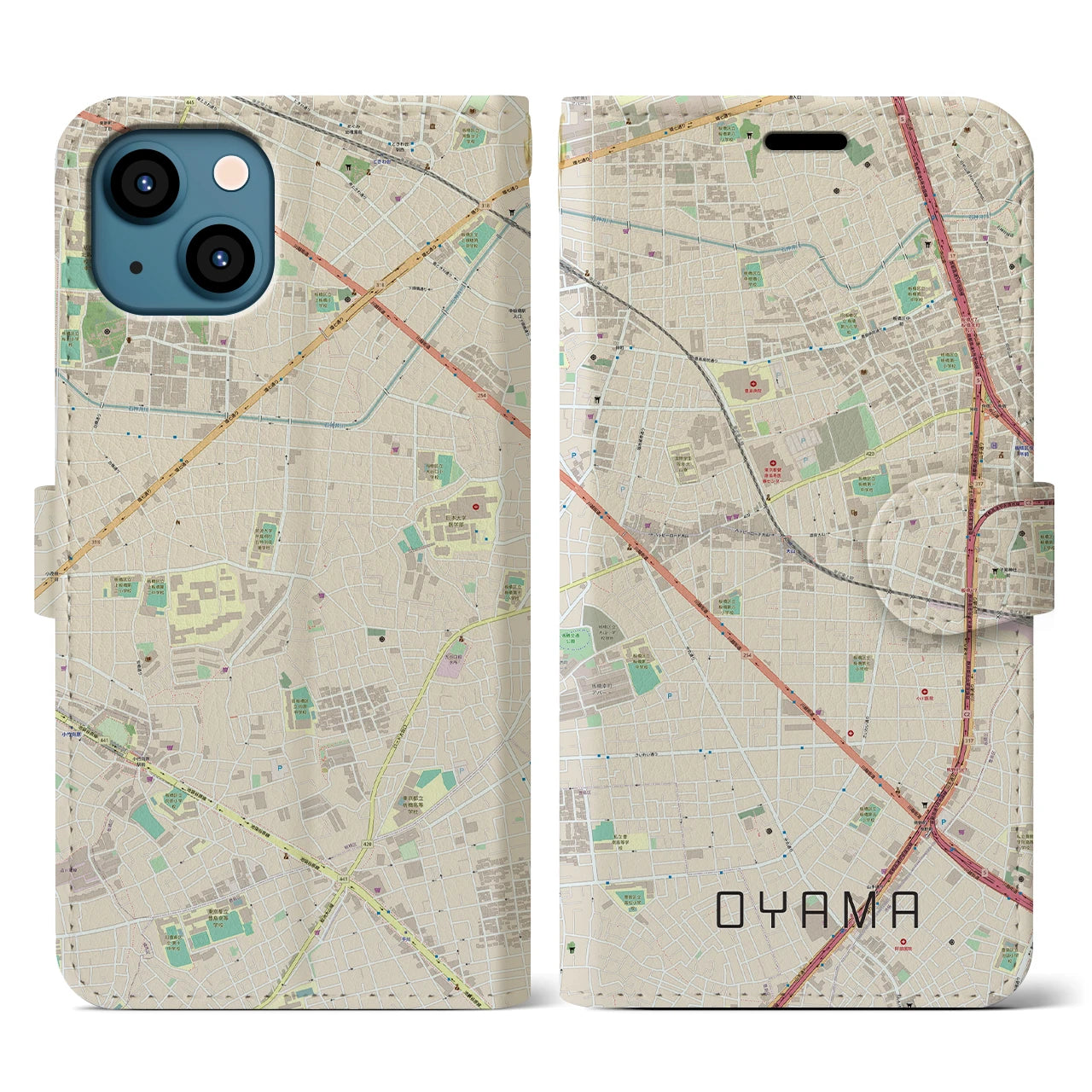 【大山(東京都)】地図柄iPhoneケース(手帳タイプ)ナチュラル・iPhone 13 用