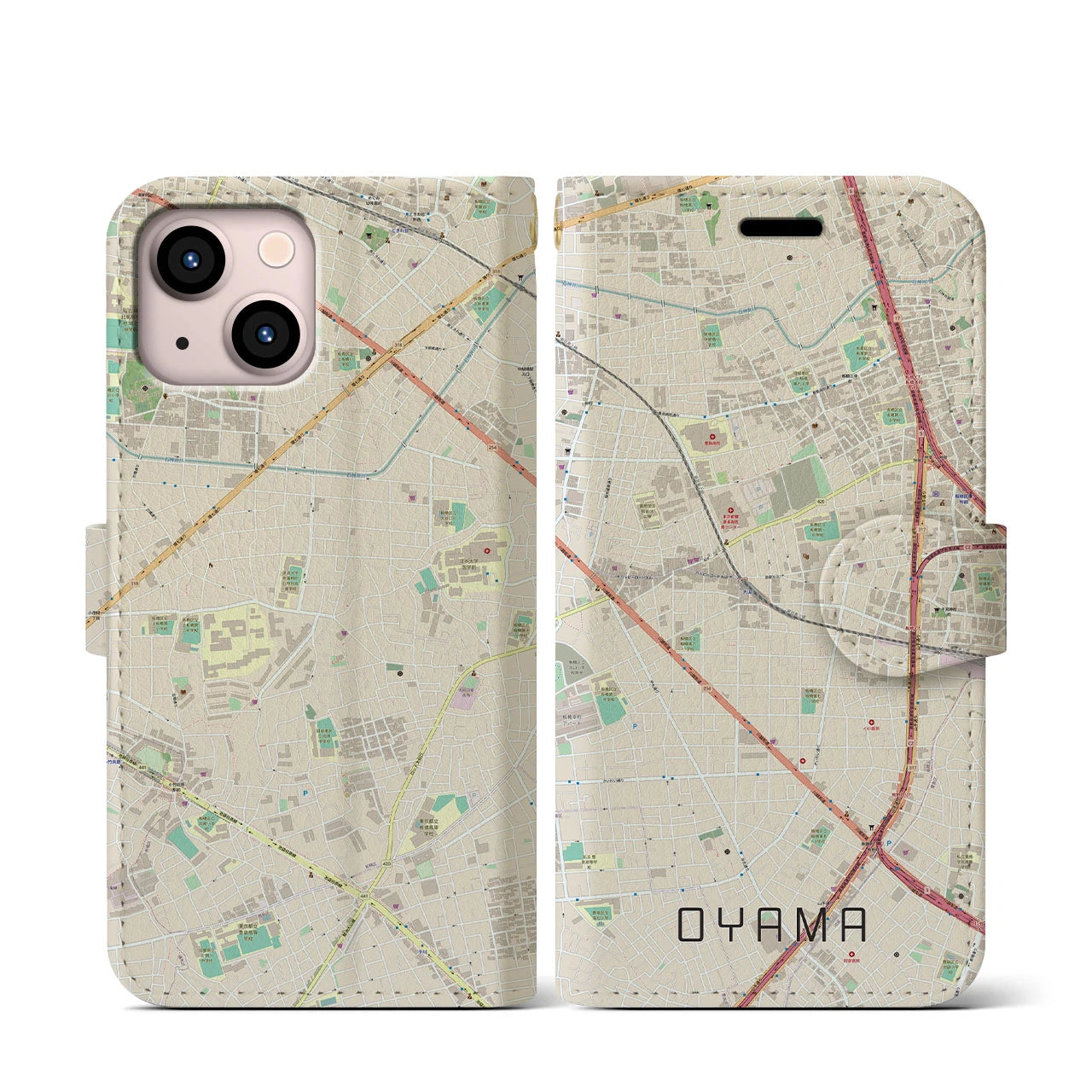 【大山(東京都)】地図柄iPhoneケース(手帳タイプ)ナチュラル・iPhone 13 mini 用