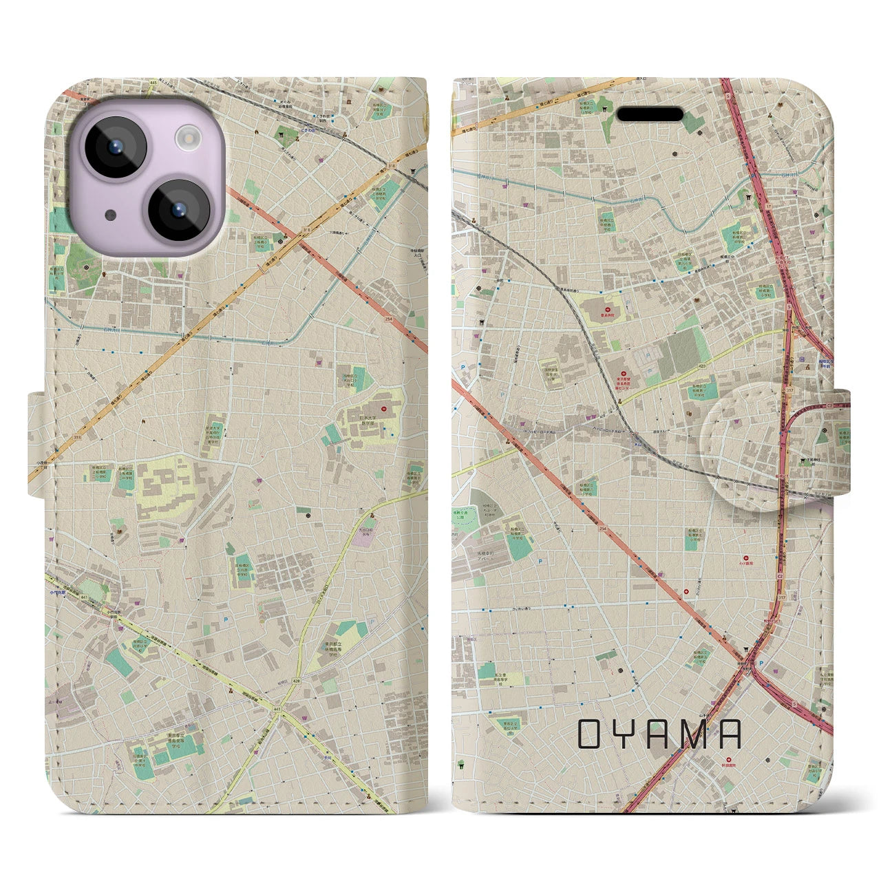 【大山(東京都)】地図柄iPhoneケース(手帳タイプ)ナチュラル・iPhone 14 用