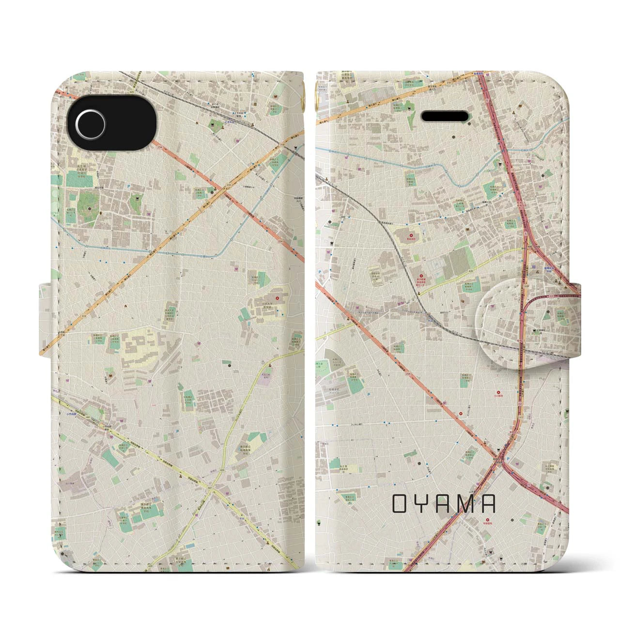 【大山(東京都)】地図柄iPhoneケース(手帳タイプ)ナチュラル・iPhone SE(第3 / 第2世代) / 8 / 7 / 6s / 6 用