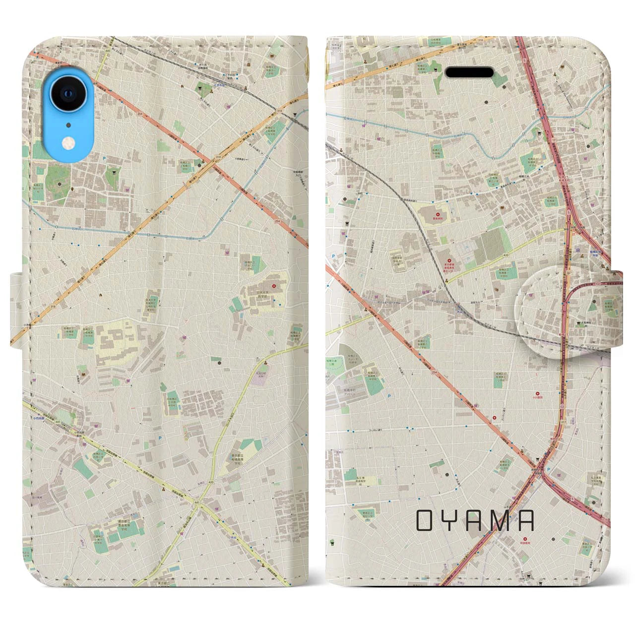 【大山(東京都)】地図柄iPhoneケース(手帳タイプ)ナチュラル・iPhone XR 用