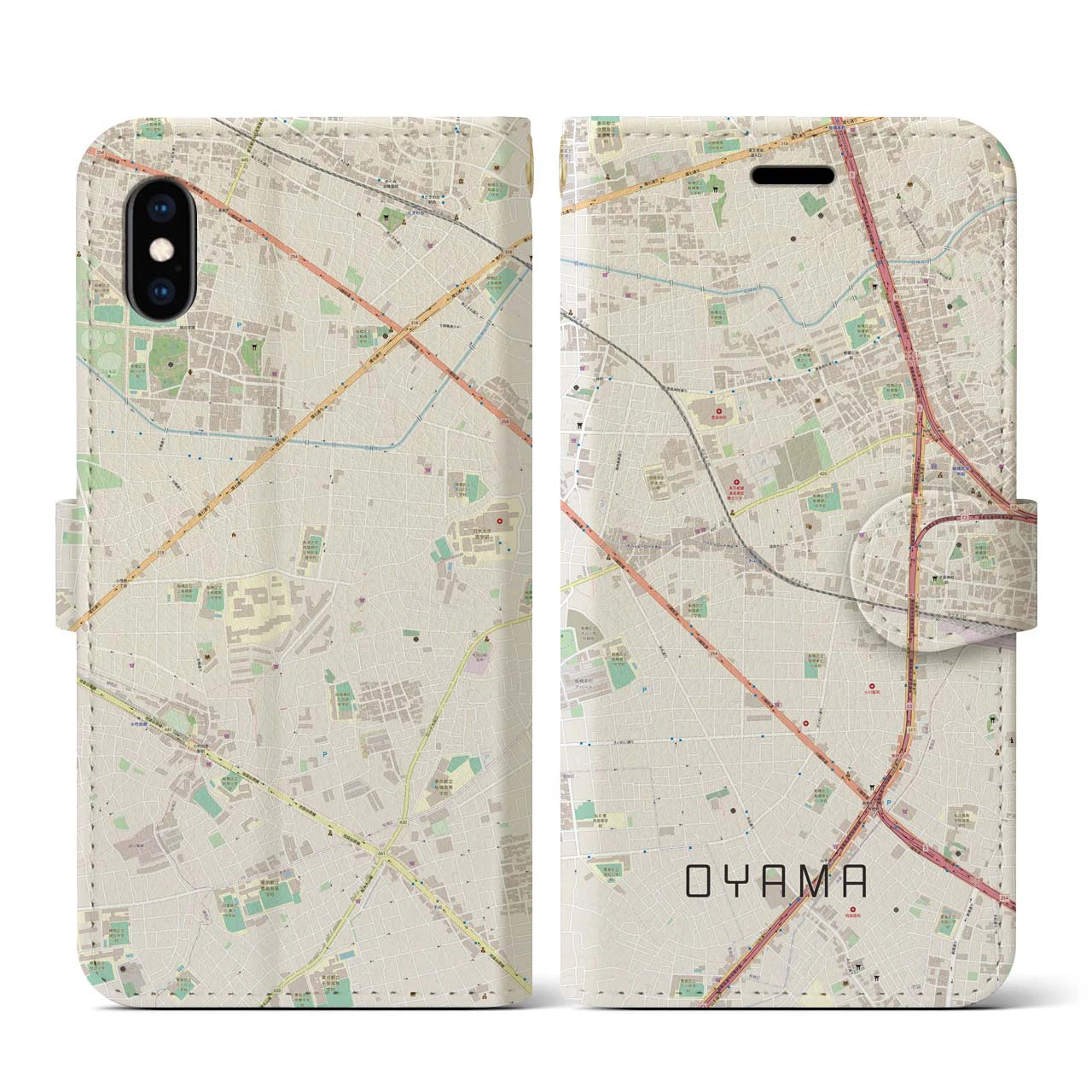 【大山(東京都)】地図柄iPhoneケース(手帳タイプ)ナチュラル・iPhone XS / X 用