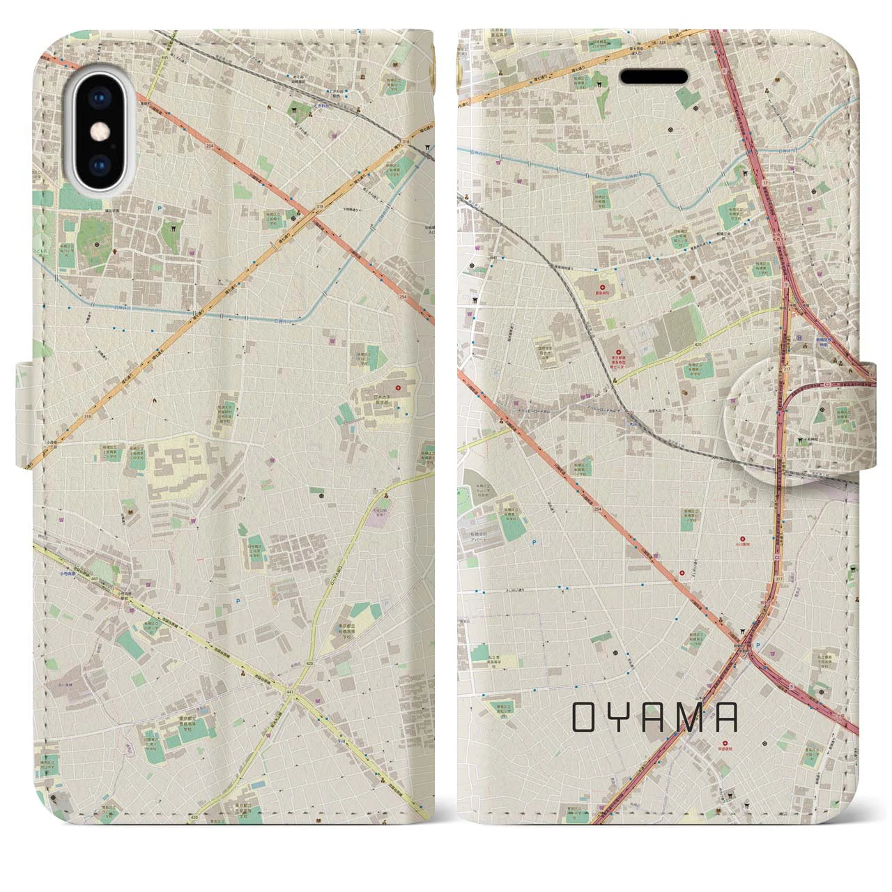 【大山(東京都)】地図柄iPhoneケース(手帳タイプ)ナチュラル・iPhone XS Max 用