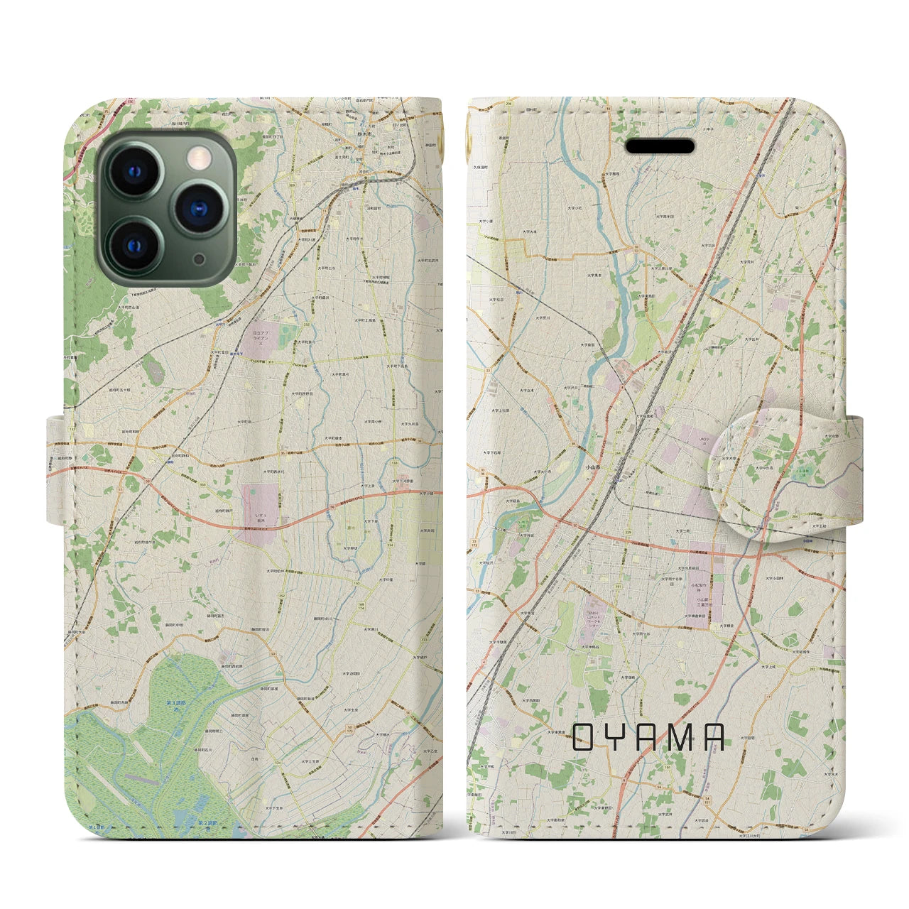 【小山(栃木県)】地図柄iPhoneケース(手帳タイプ)ナチュラル・iPhone 11 Pro 用