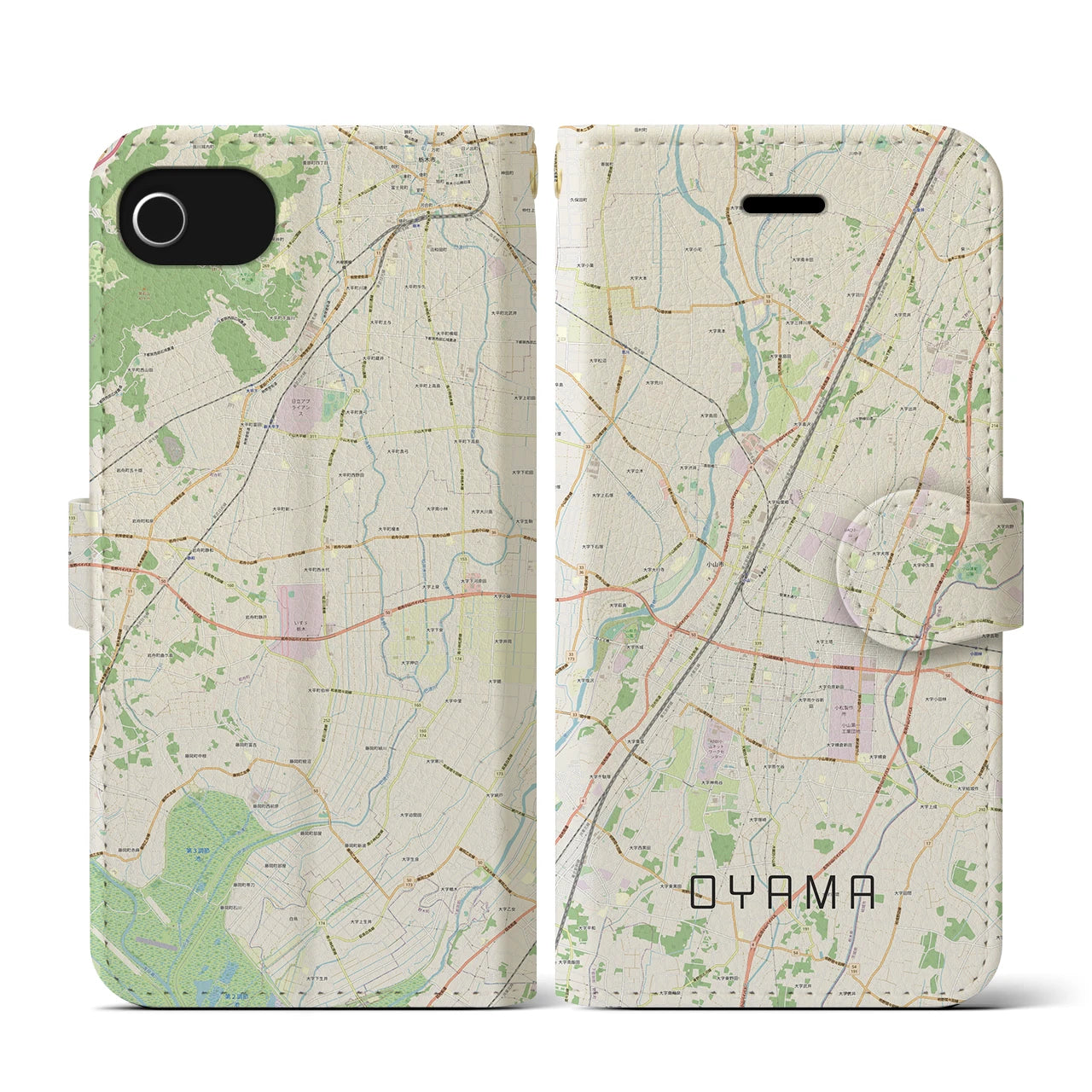 【小山(栃木県)】地図柄iPhoneケース(手帳タイプ)ナチュラル・iPhone SE(第3 / 第2世代) / 8 / 7 / 6s / 6 用
