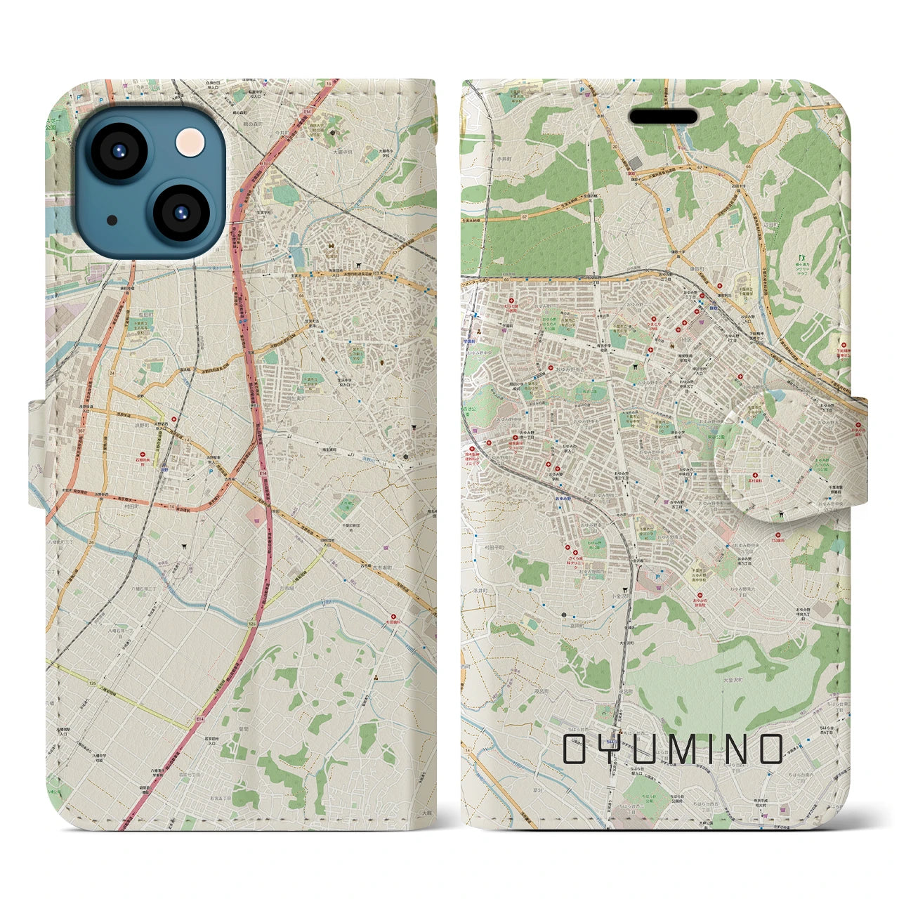 【おゆみ野(千葉県)】地図柄iPhoneケース(手帳タイプ)ナチュラル・iPhone 13 用