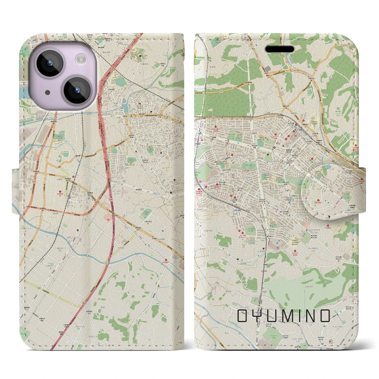 【おゆみ野(千葉県)】地図柄iPhoneケース(手帳タイプ)ナチュラル・iPhone 14 用