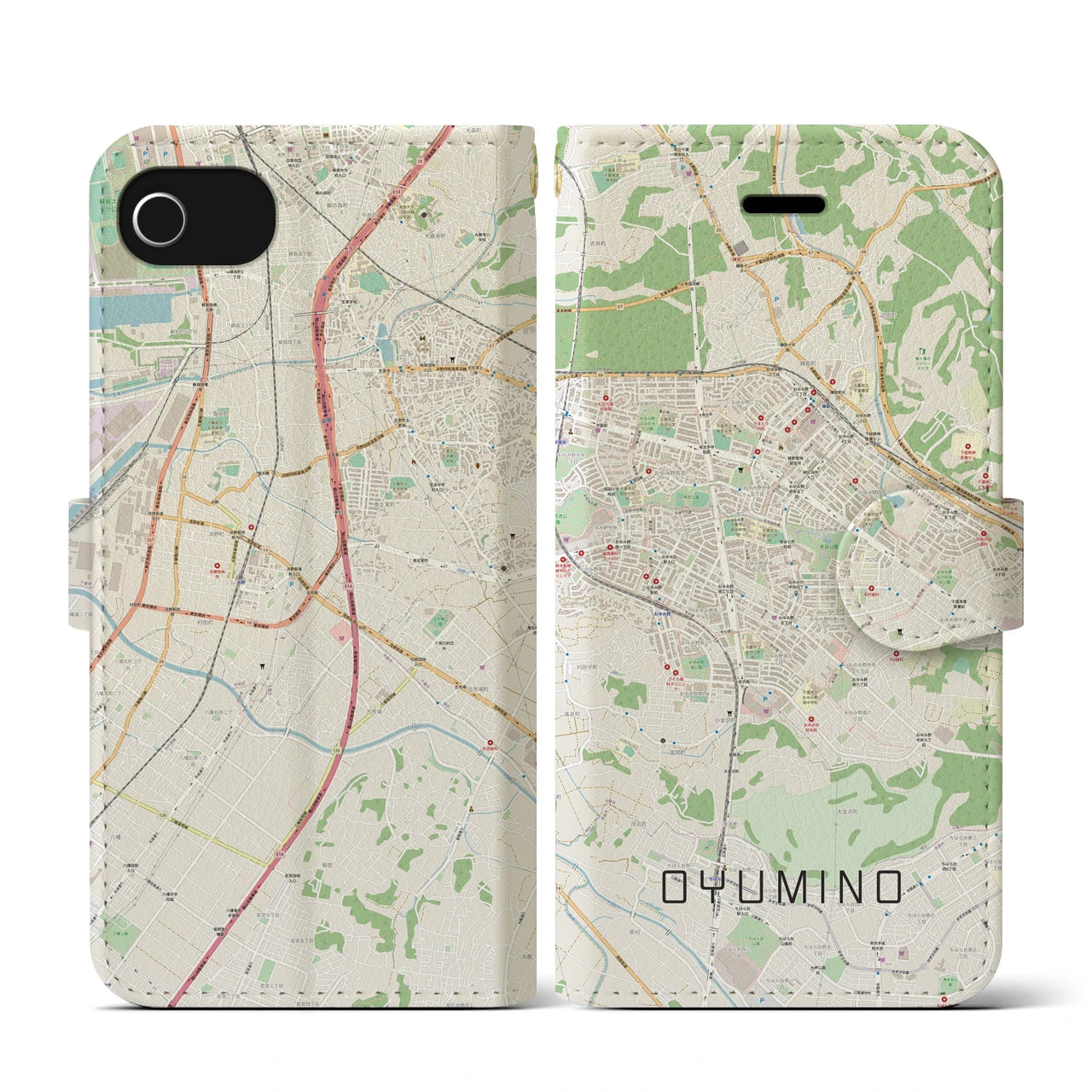 【おゆみ野(千葉県)】地図柄iPhoneケース(手帳タイプ)ナチュラル・iPhone SE(第3 / 第2世代) / 8 / 7 / 6s / 6 用