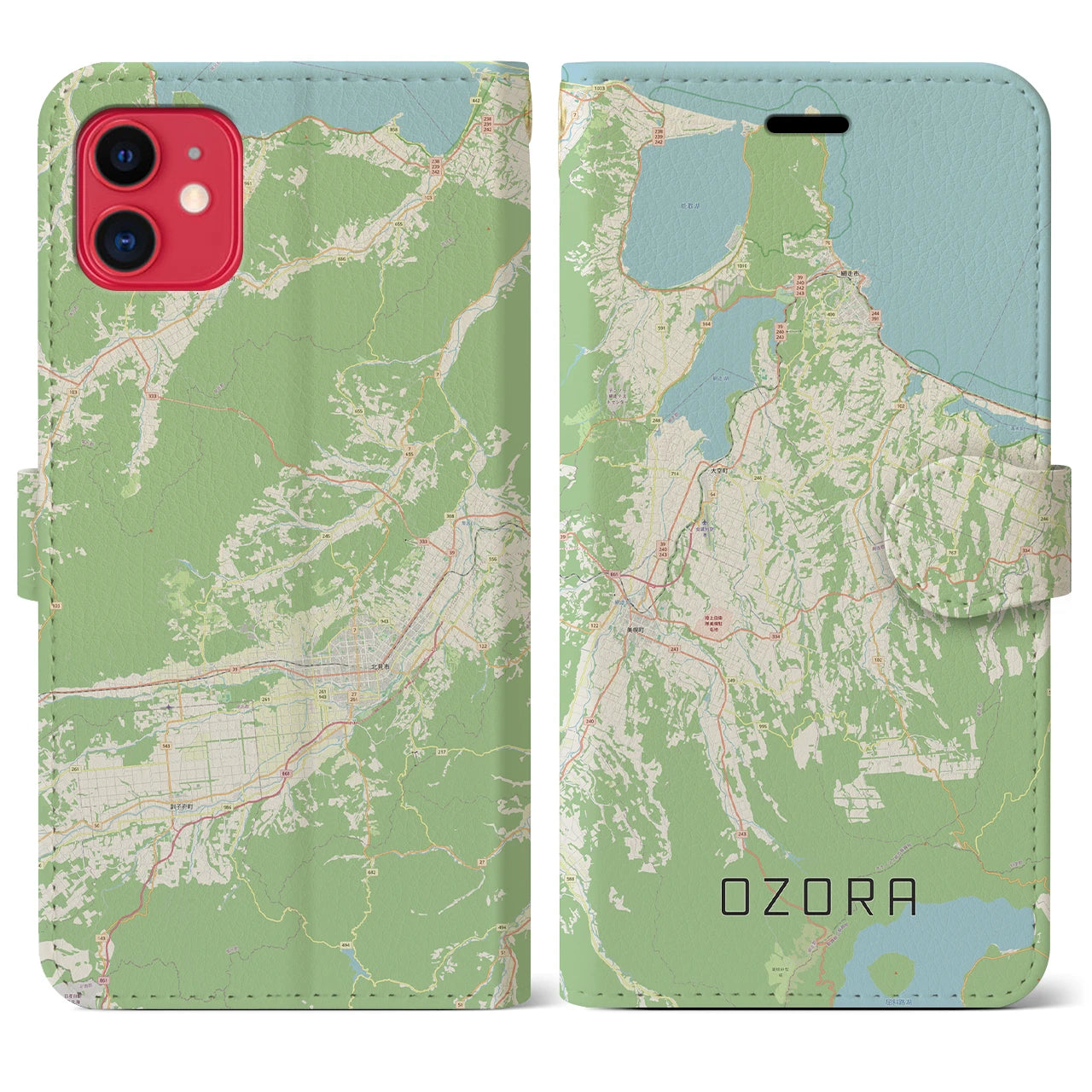 【大空(北海道)】地図柄iPhoneケース(手帳タイプ)ナチュラル・iPhone 11 用