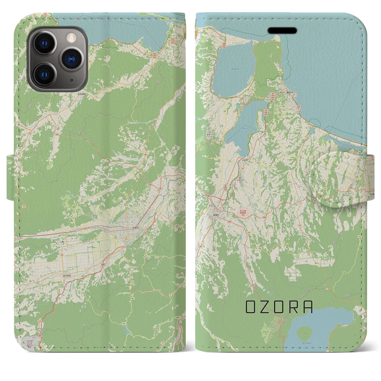 【大空(北海道)】地図柄iPhoneケース(手帳タイプ)ナチュラル・iPhone 11 Pro Max 用