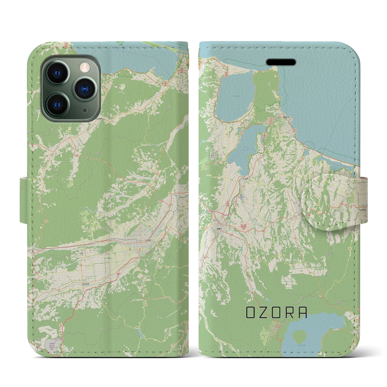 【大空(北海道)】地図柄iPhoneケース(手帳タイプ)ナチュラル・iPhone 11 Pro 用