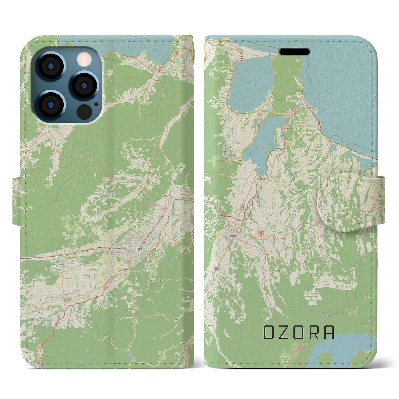 【大空(北海道)】地図柄iPhoneケース(手帳タイプ)ナチュラル・iPhone 12 / 12 Pro 用