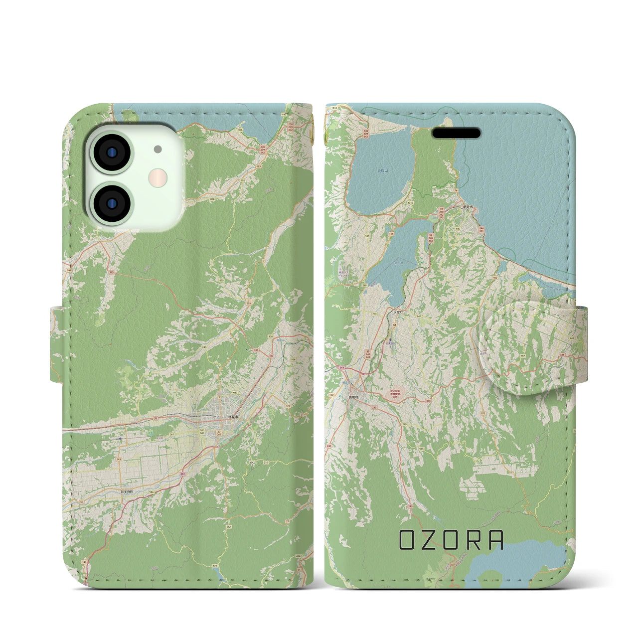 【大空(北海道)】地図柄iPhoneケース(手帳タイプ)ナチュラル・iPhone 12 mini 用