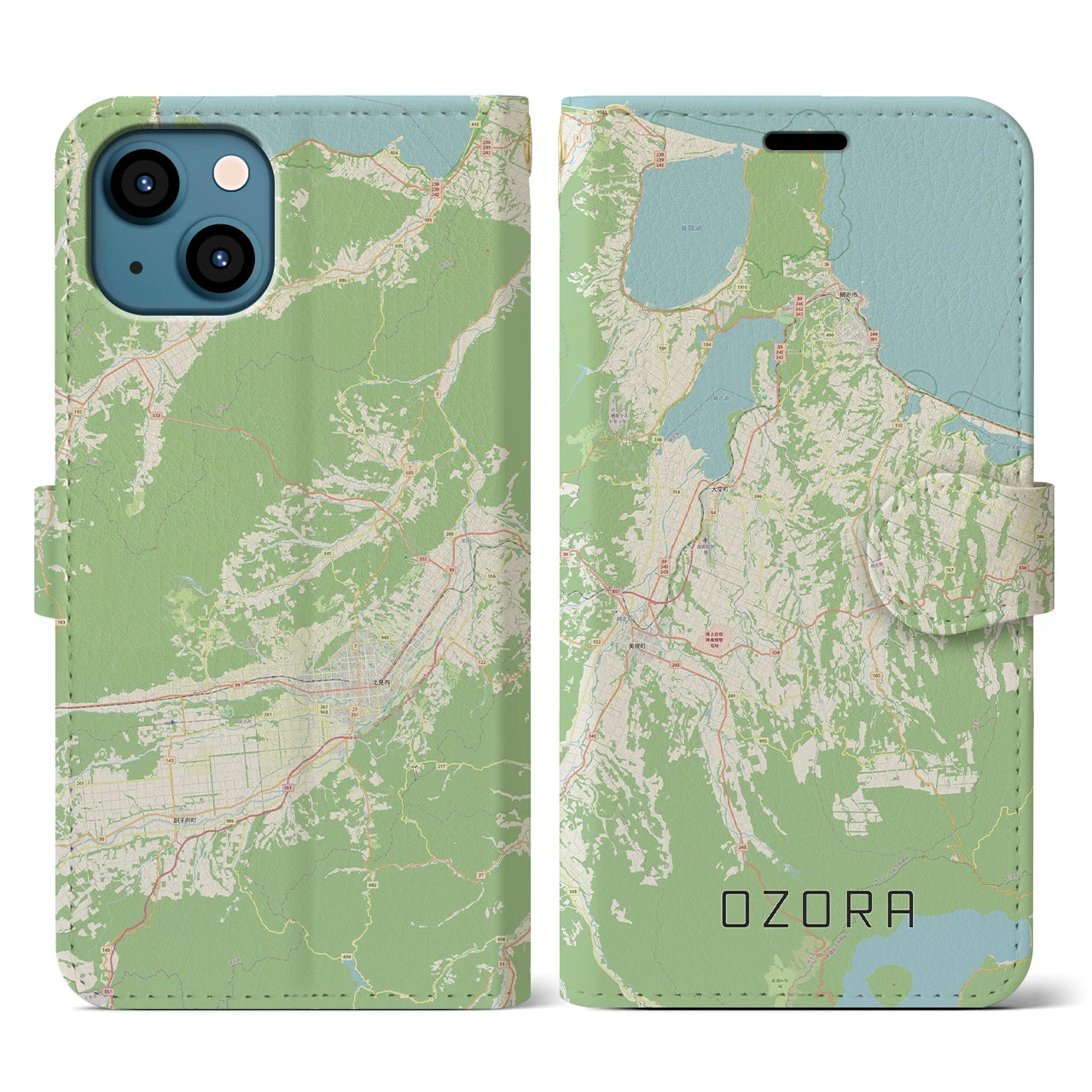 【大空(北海道)】地図柄iPhoneケース(手帳タイプ)ナチュラル・iPhone 13 用