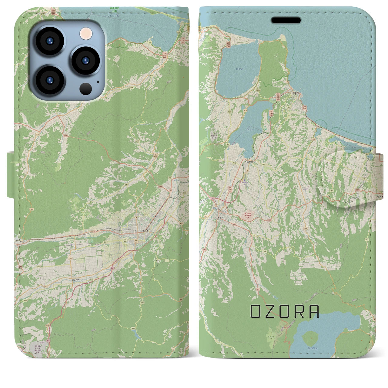 【大空(北海道)】地図柄iPhoneケース(手帳タイプ)ナチュラル・iPhone 13 Pro Max 用