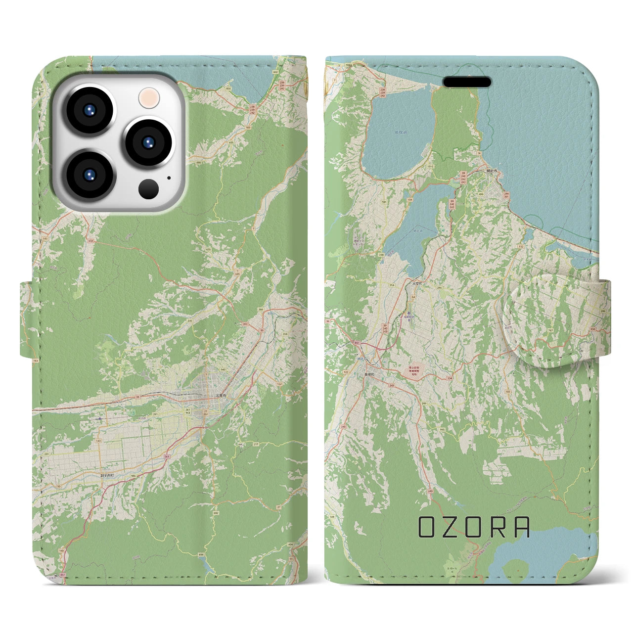 【大空(北海道)】地図柄iPhoneケース(手帳タイプ)ナチュラル・iPhone 13 Pro 用