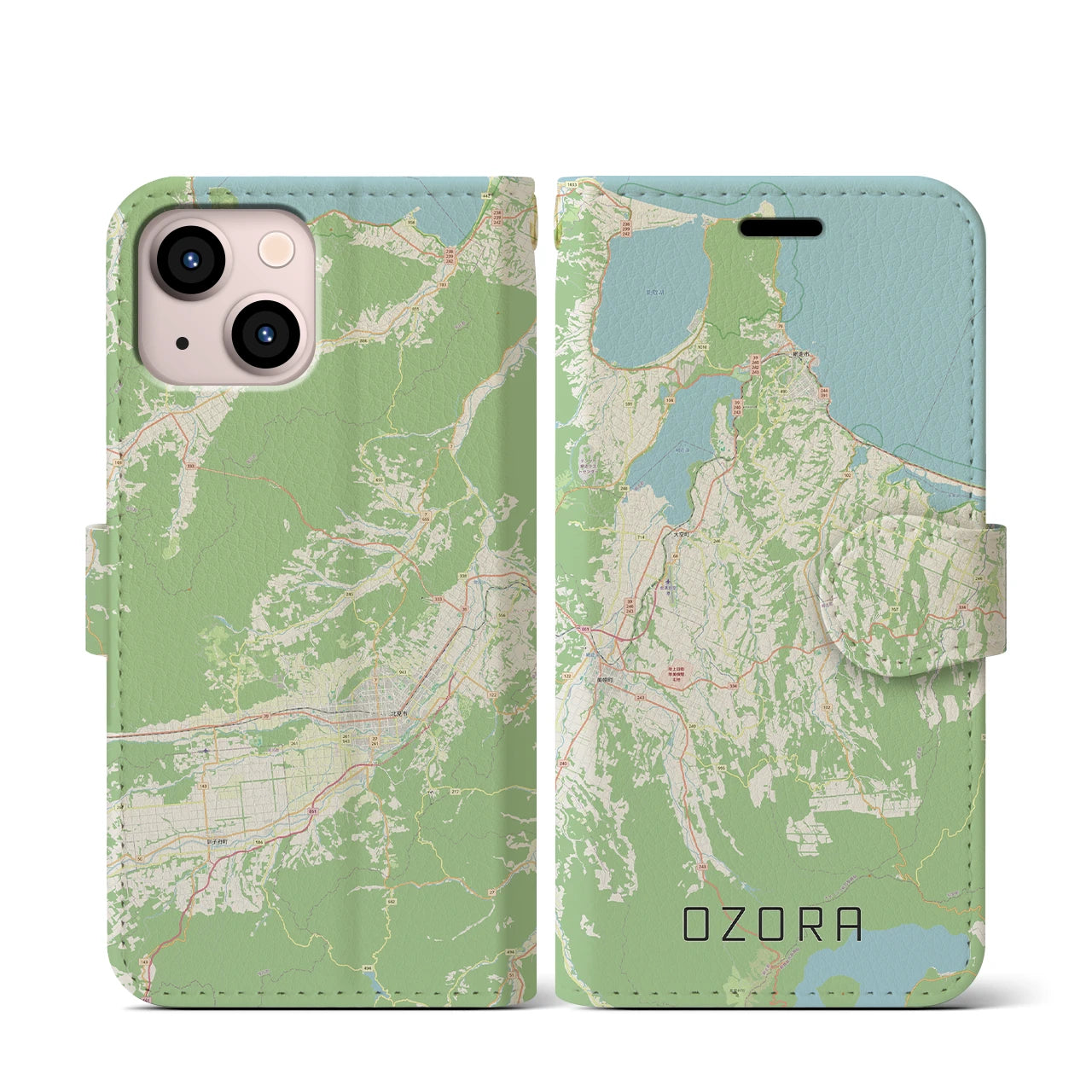 【大空(北海道)】地図柄iPhoneケース(手帳タイプ)ナチュラル・iPhone 13 mini 用