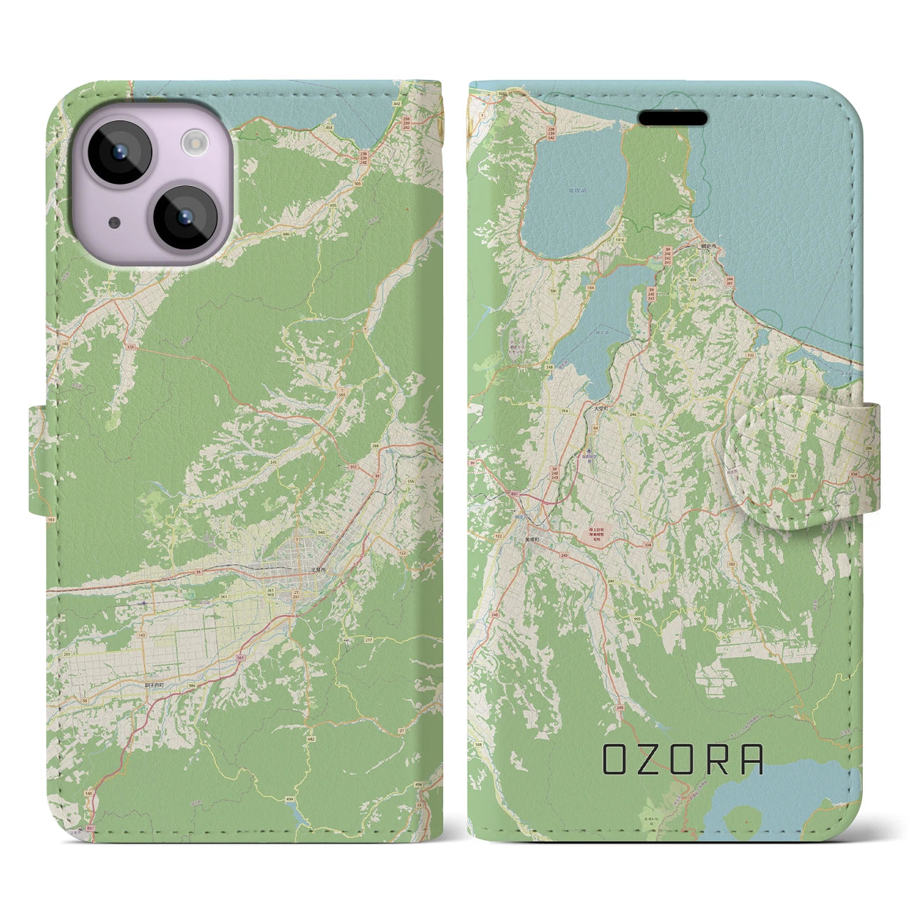 【大空(北海道)】地図柄iPhoneケース(手帳タイプ)ナチュラル・iPhone 14 用